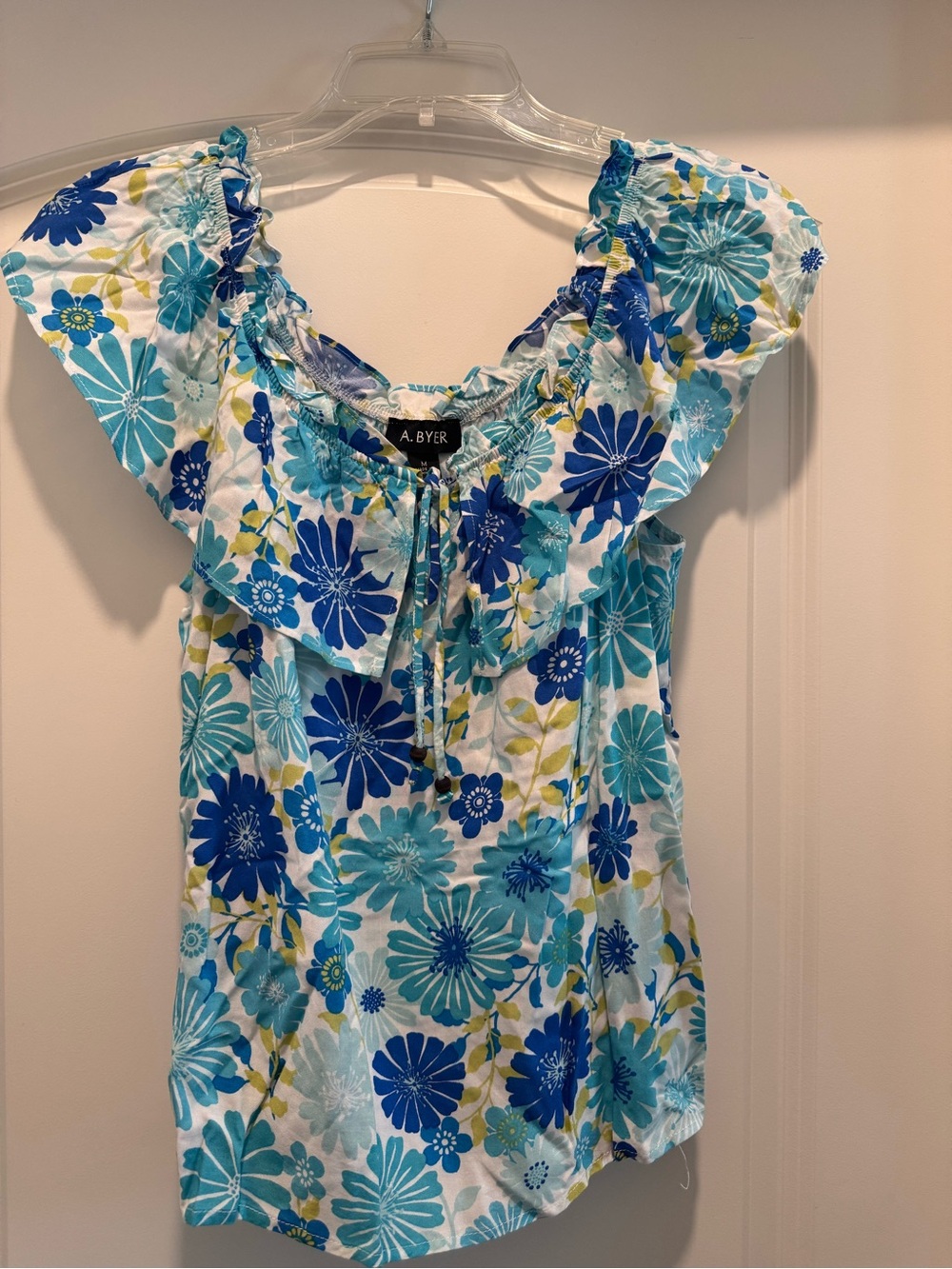 A. Byer Blue & Teal Floral Ruffle Neck Camisole
